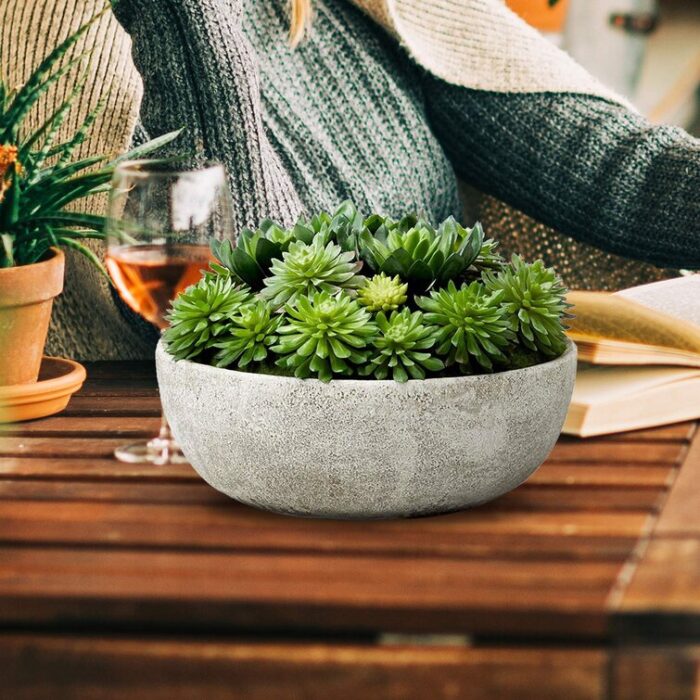 7” Faux Succulent Plant in Stone Pot - Chic Decora