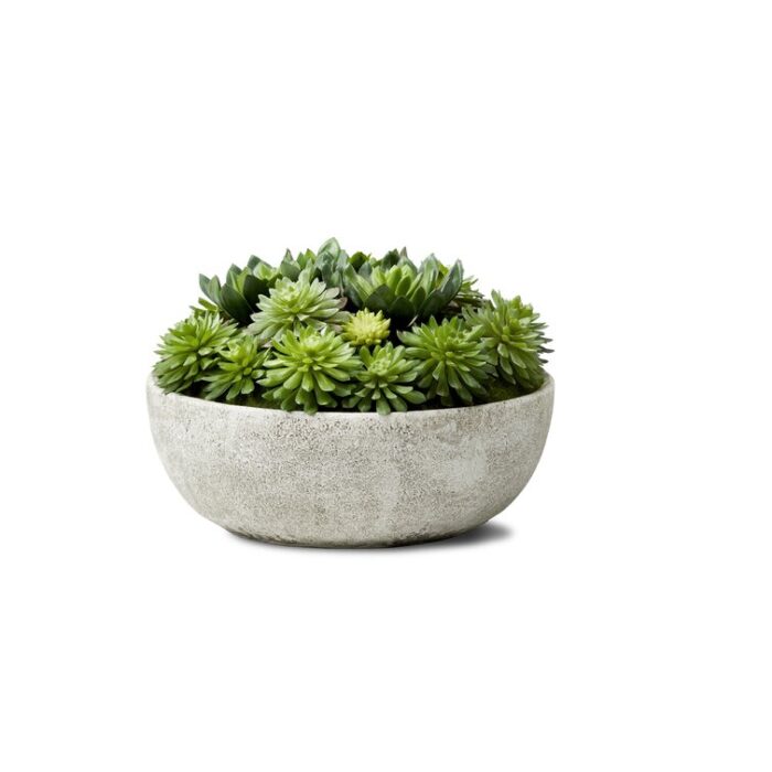 7” Faux Succulent Plant in Stone Pot - Chic Decora