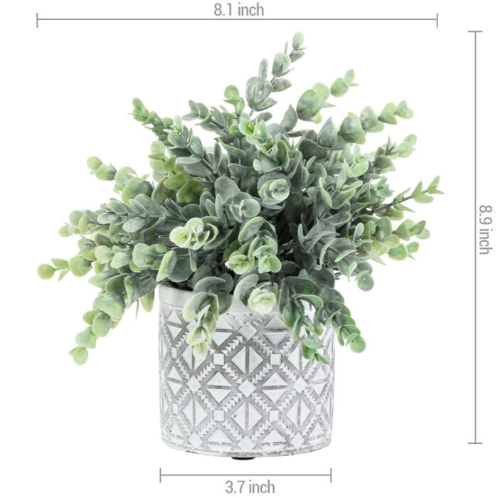 8.07” Faux Eucalyptus Plant in Cement Pot - Chic Decora