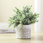 8.07” Faux Eucalyptus Plant in Cement Pot - Chic Decora