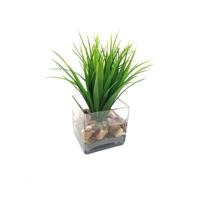 8” Faux Vanilla Grass Grass in Glass Vase - Chic Decora