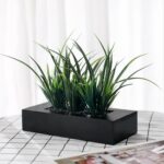 9.05” Faux Onion Grass Plant in Wood Planter - Chic Decora