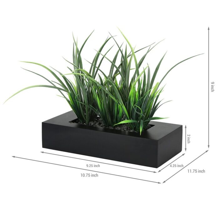 9.05” Faux Onion Grass Plant in Wood Planter - Chic Decora