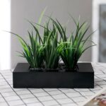 9.05” Faux Onion Grass Plant in Wood Planter - Chic Decora