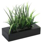 9.05” Faux Onion Grass Plant in Wood Planter - Chic Decora