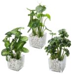 9.44” Faux Foliage Plant in Glass Vase - Chic Decora