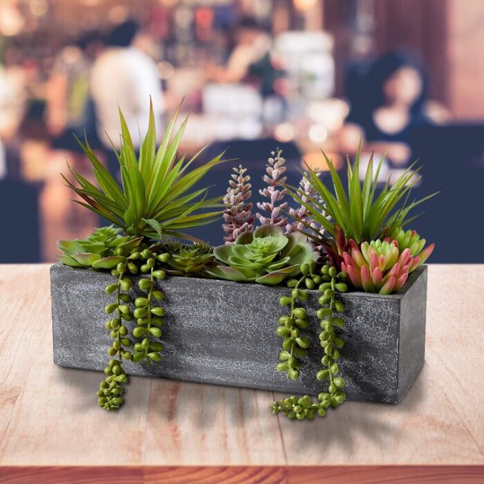 9” Succulent Plant in Stone Planter - Chic Decora