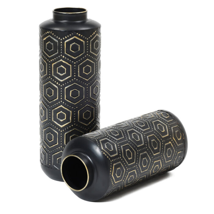 Adalheid Black/Gold Metal Table Vase - Chic Decora