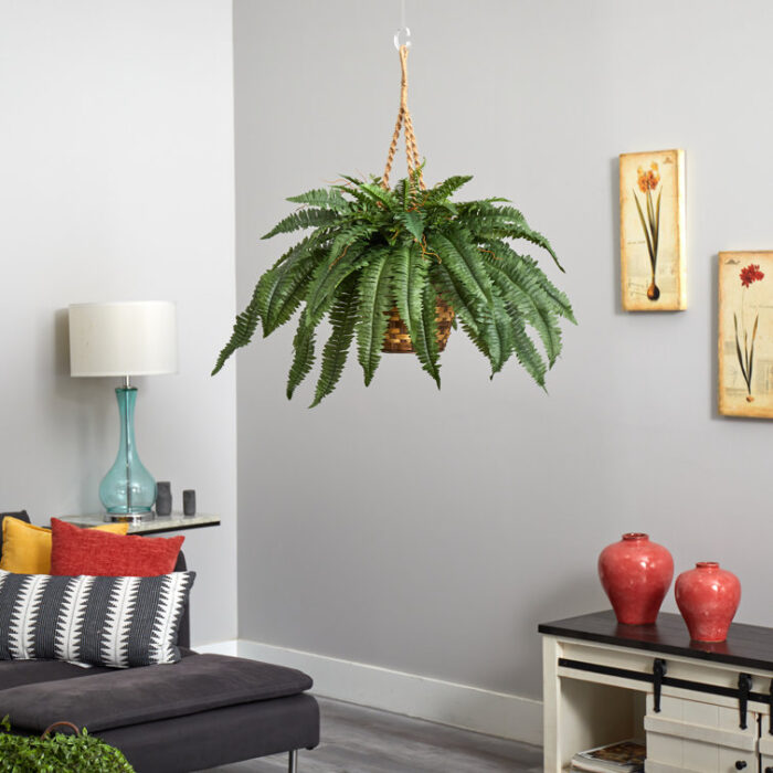 Adamo 22” Faux Fern Plant in Wood Basket - Chic Decora