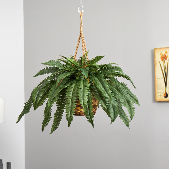 Adamo 22” Faux Fern Plant in Wood Basket - Chic Decora