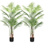 Adcock 2 Artificial Palm in Pot Set, Faux Green Palm Plant, Fake Palm Tree for Home Decor - Chic Decora