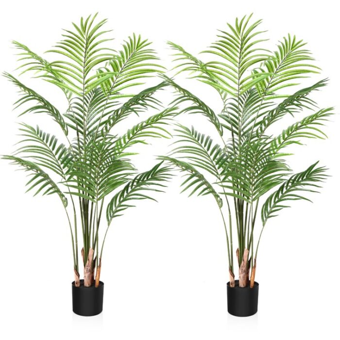 Adcock 2 Artificial Palm in Pot Set, Faux Green Palm Plant, Fake Palm Tree for Home Decor - Chic Decora