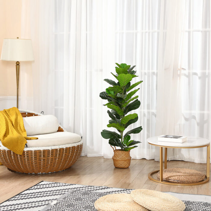 Adcock Artificial Fiddle Leaf Fig Plant in Basket, Faux Green Plant, Fake Tree for Home Decor - Chic Decora