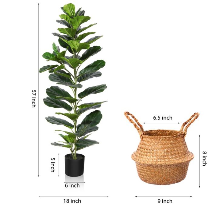 Adcock Artificial Fiddle Leaf Fig Plant in Basket, Faux Green Plant, Fake Tree for Home Decor - Chic Decora