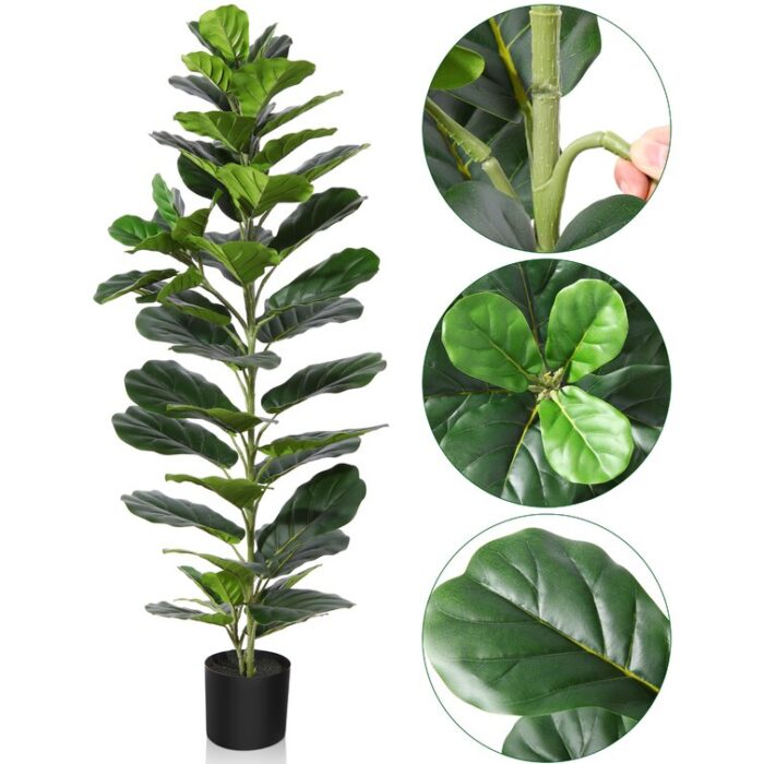 Adcock Artificial Fiddle Leaf Fig Plant in Basket, Faux Green Plant, Fake Tree for Home Decor - Chic Decora