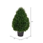 Arryana Artificial Wide Cedar Teardrop Shaped Bush, Black Plastic Pot - Chic Decora