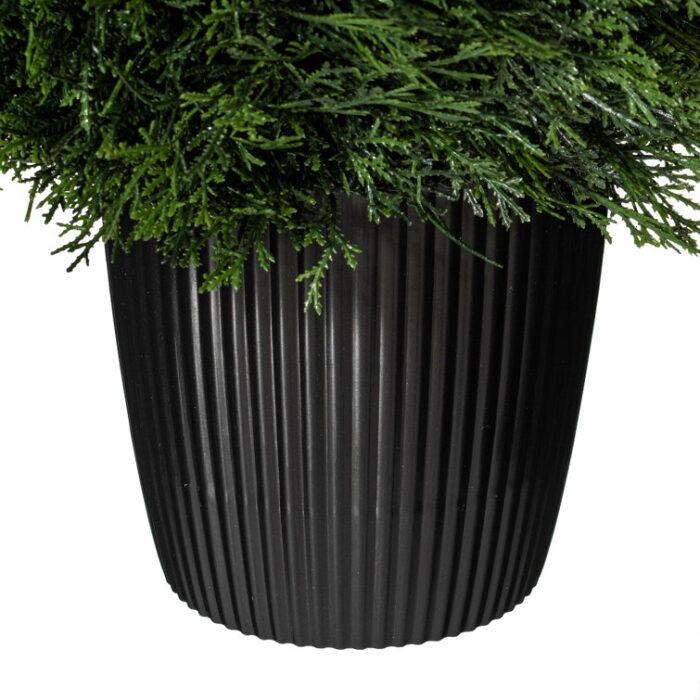 Arryana Artificial Wide Cedar Teardrop Shaped Bush, Black Plastic Pot - Chic Decora