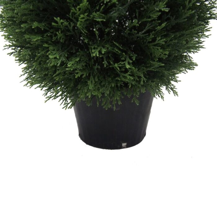 Arryana Artificial Wide Cedar Teardrop Shaped Bush, Black Plastic Pot - Chic Decora