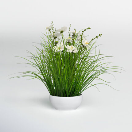 Artificial Cream Potted Artificial Cosmos and Grass - Chic Decora