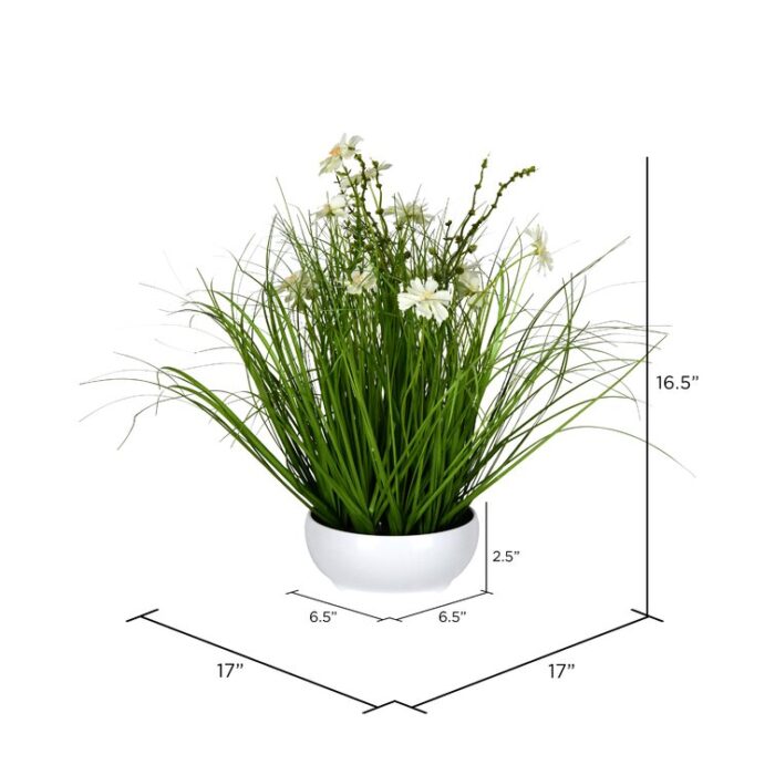 Artificial Cream Potted Artificial Cosmos and Grass - Chic Decora