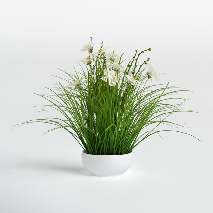 Artificial Cream Potted Artificial Cosmos and Grass - Chic Decora