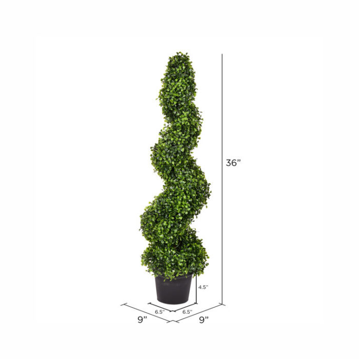 Artificial Potted Green Boxwood Spiral Tree - Chic Decora