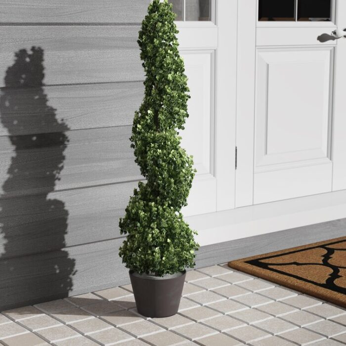 Artificial Potted Green Boxwood Spiral Tree - Chic Decora