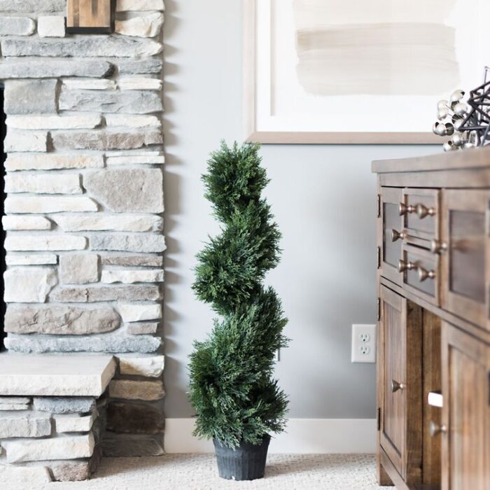 Artificial Potted Green Cedar Spiral Tree - Chic Decora