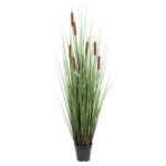 Artificial Potted Green Straight Grass and Cattails. - Chic Decora