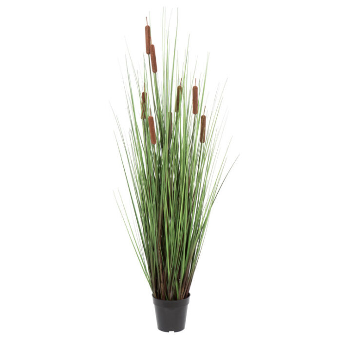 Artificial Potted Green Straight Grass and Cattails. - Chic Decora