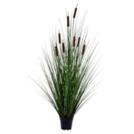 Artificial Potted Green Straight Grass and Cattails. - Chic Decora