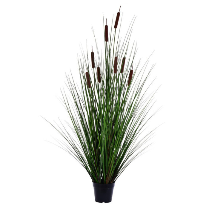 Artificial Potted Green Straight Grass and Cattails. - Chic Decora