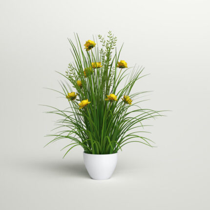 Artificial Potted Yellow Cosmos and Green Grass. - Chic Decora