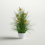 Artificial Potted Yellow Cosmos and Green Grass. - Chic Decora