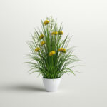 Artificial Potted Yellow Cosmos and Green Grass. - Chic Decora