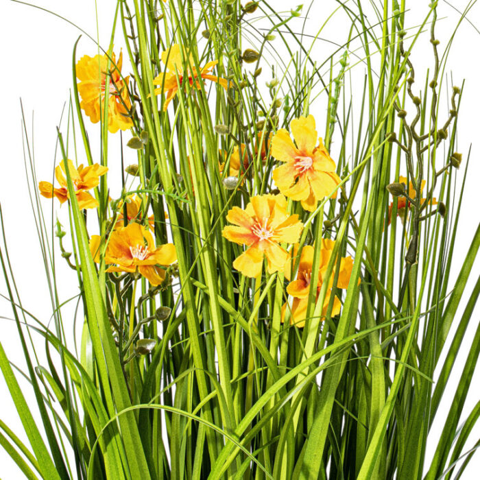 Artificial Potted Yellow Cosmos and Green Grass. - Chic Decora