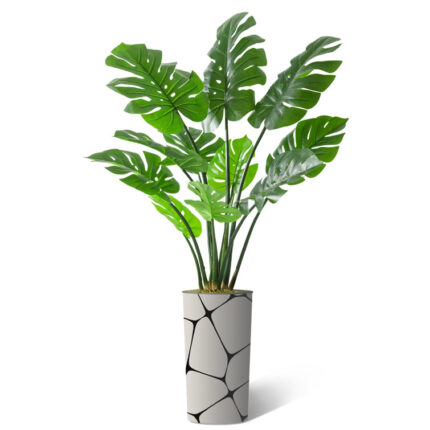 Artificial Tree In Modern Planter, Fake Monstera Silk Tree Home Decoration (Plant Pot Plus Tree) - Chic Decora