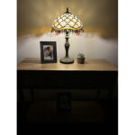 Bloomsbury Tiffany Table Lamp Beige Stained Glass Crystal Beans Included LED Bulb H 19″ - Chic Decora