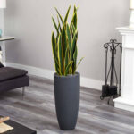 48” Faux Sansevieria Plant in Stone Planter - Chic Decora