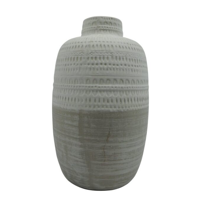 Ceramic Tribal Vase – Contemporary Beige/Ivory Floral Vase for Decorative Table Accent – Stylish Home, Office, Event Decor - Chic Decora