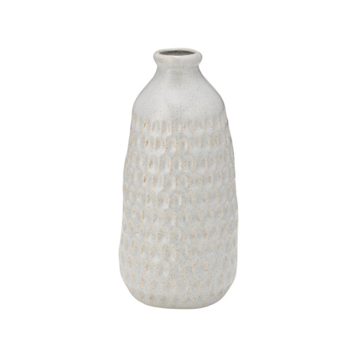 Ceramic Vase – Contemporary Oatmeal Beige Dimpled Design Decorative Stoneware Vase for Home or Office – Table Top Floral Arrangement Display - Chic Decora