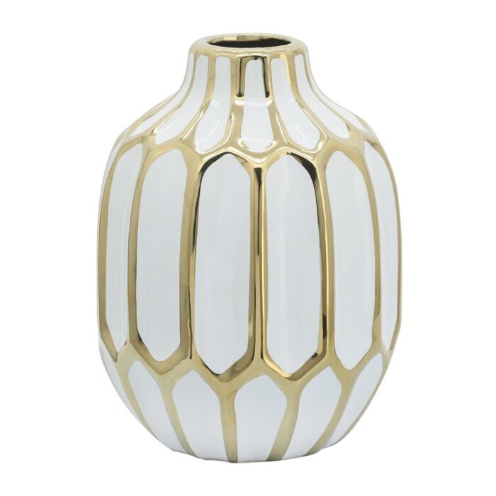 Contemporary Vase- Home or Office Table Accent – Trendy Decorative Stoneware - Chic Decora