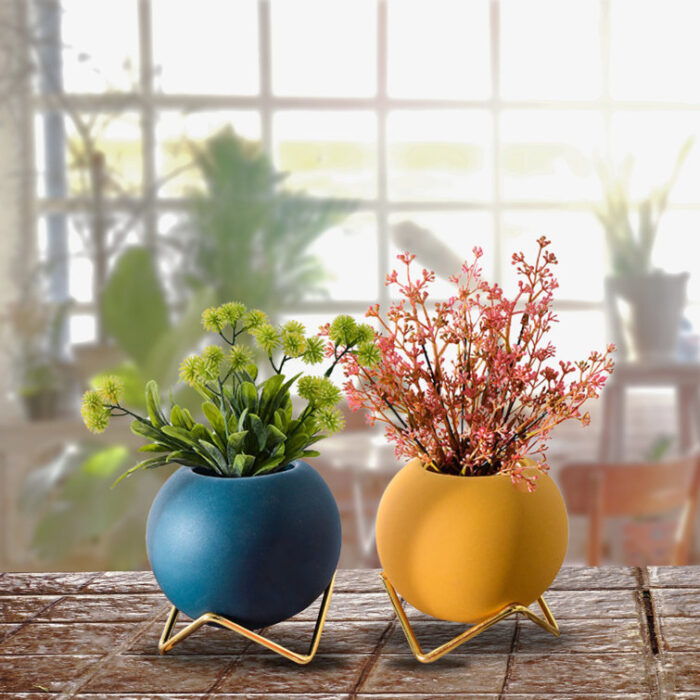 Cute Small Colorful Circular Vases with Golden Stands - Chic Decora