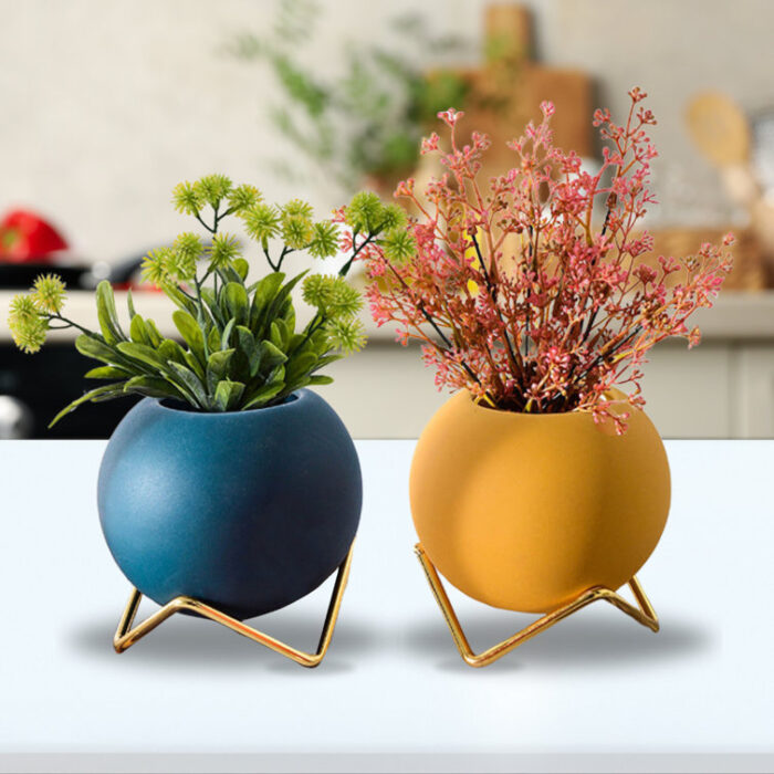 Cute Small Colorful Circular Vases with Golden Stands - Chic Decora