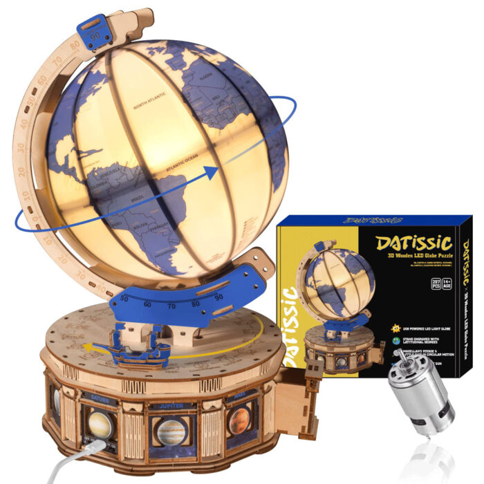 Datissc 3D Electric Wooden Puzzles LED Illuminated Wood Globes Arts and Crafts - Chic Decora