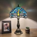 Davian Tiffany Style Table Lamp Dragonfly Stained Glass Zinc Alloy Base 19″H - Chic Decora