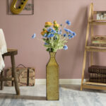 Decorative Antique Style Metal Bottle Shape Gold Floor Vase For Entryway, Living Room Or Dining Room, Large - Chic Decora