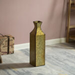 Decorative Antique Style Metal Bottle Shape Gold Floor Vase For Entryway, Living Room Or Dining Room, Large - Chic Decora