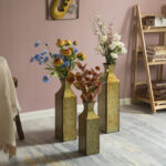 Decorative Antique Style Metal Bottle Shape Gold Floor Vase For Entryway, Living Room Or Dining Room, Large - Chic Decora