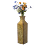 Decorative Antique Style Metal Bottle Shape Gold Floor Vase For Entryway, Living Room Or Dining Room, Large - Chic Decora